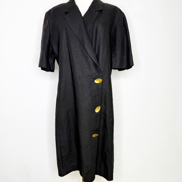 MaxMara Black Linen Gold Button Dress – Size 12, Made in Italy - Picture 2 of 7